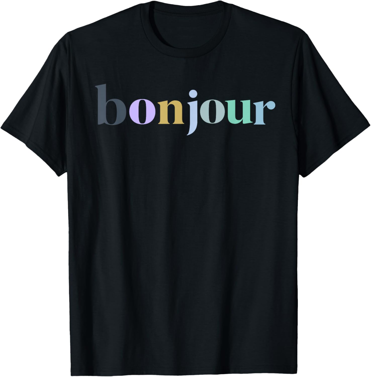 Bonjour French Colorful Happy Happiness Girls Cute T-Shirt - T-Shirt | Black
