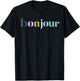 Bonjour French Colorful Happy Happiness Girls Cute T-Shirt - T-Shirt | Black