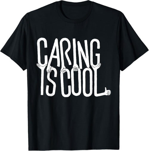 Caring Is Cool -Adults Black Small Short Sleeve Casual Humorous