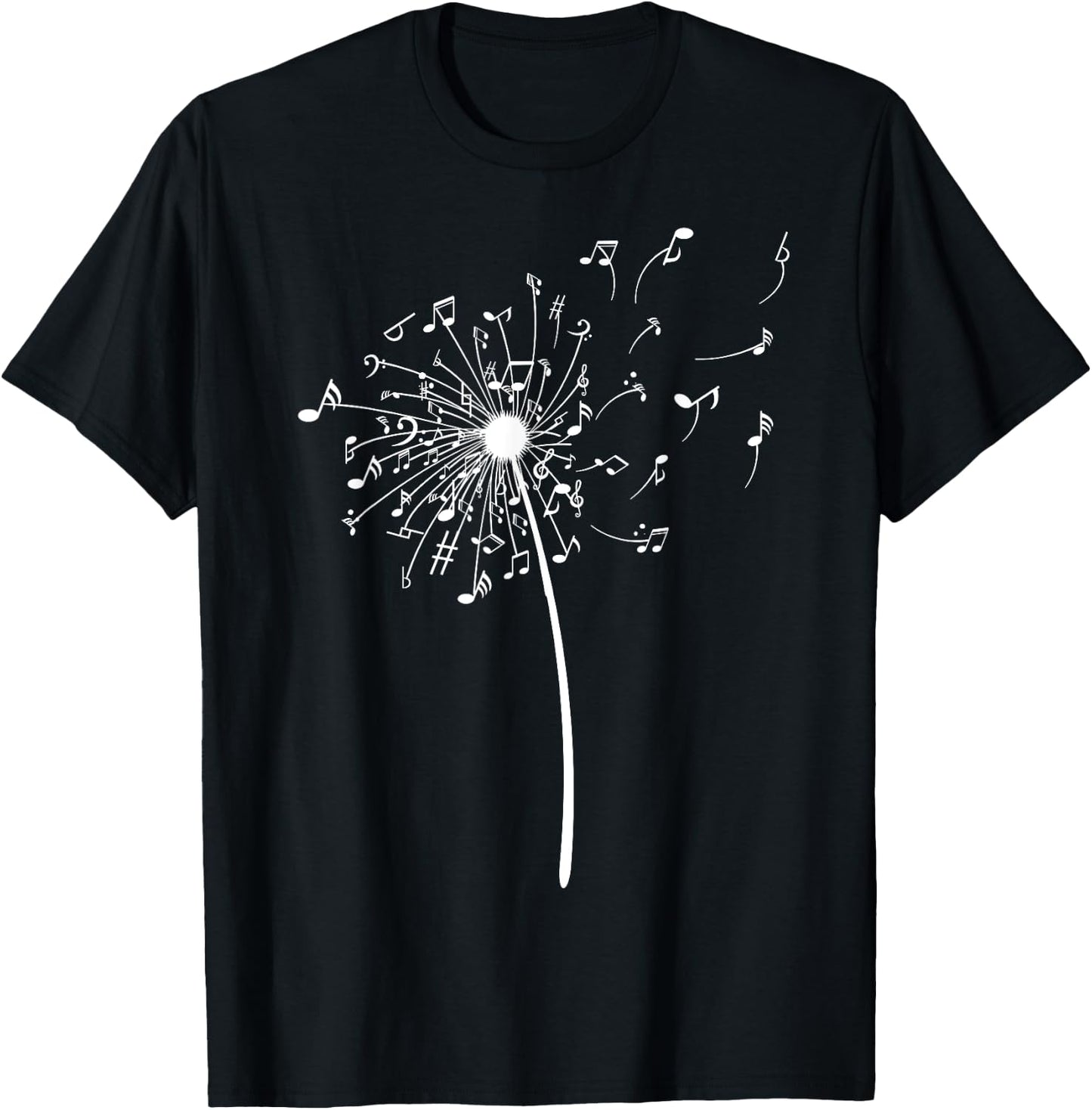 Funny Music Notes Gift Women Cool Dandelion Flower T-Shirt - T-Shirt | Black