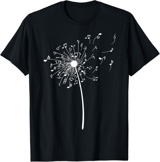 Funny Music Notes Gift Women Cool Dandelion Flower T-Shirt - T-Shirt | Black