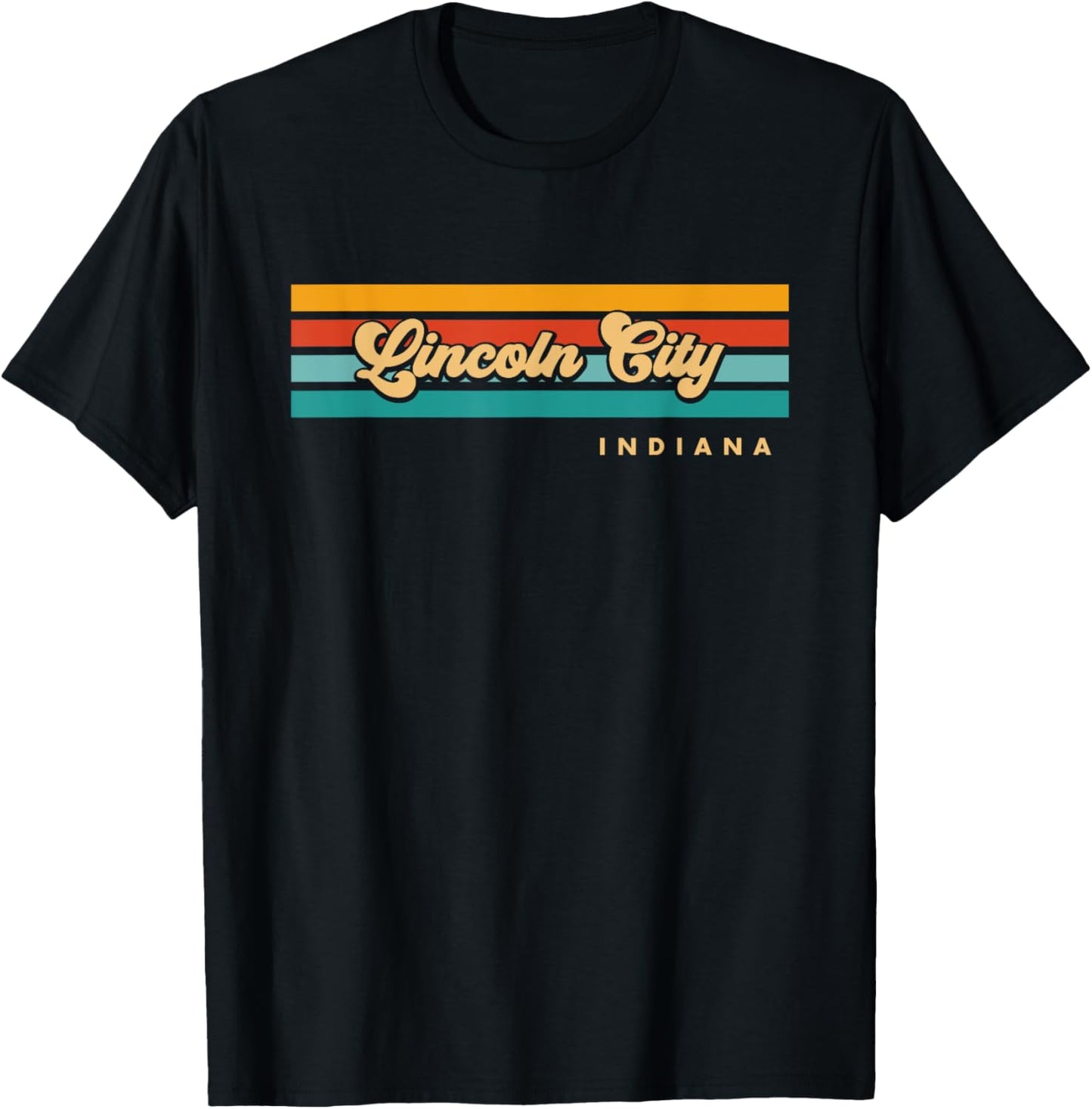 Vintage Sunset Stripes Lincoln City, Indiana T-Shirt - T-Shirt | Black