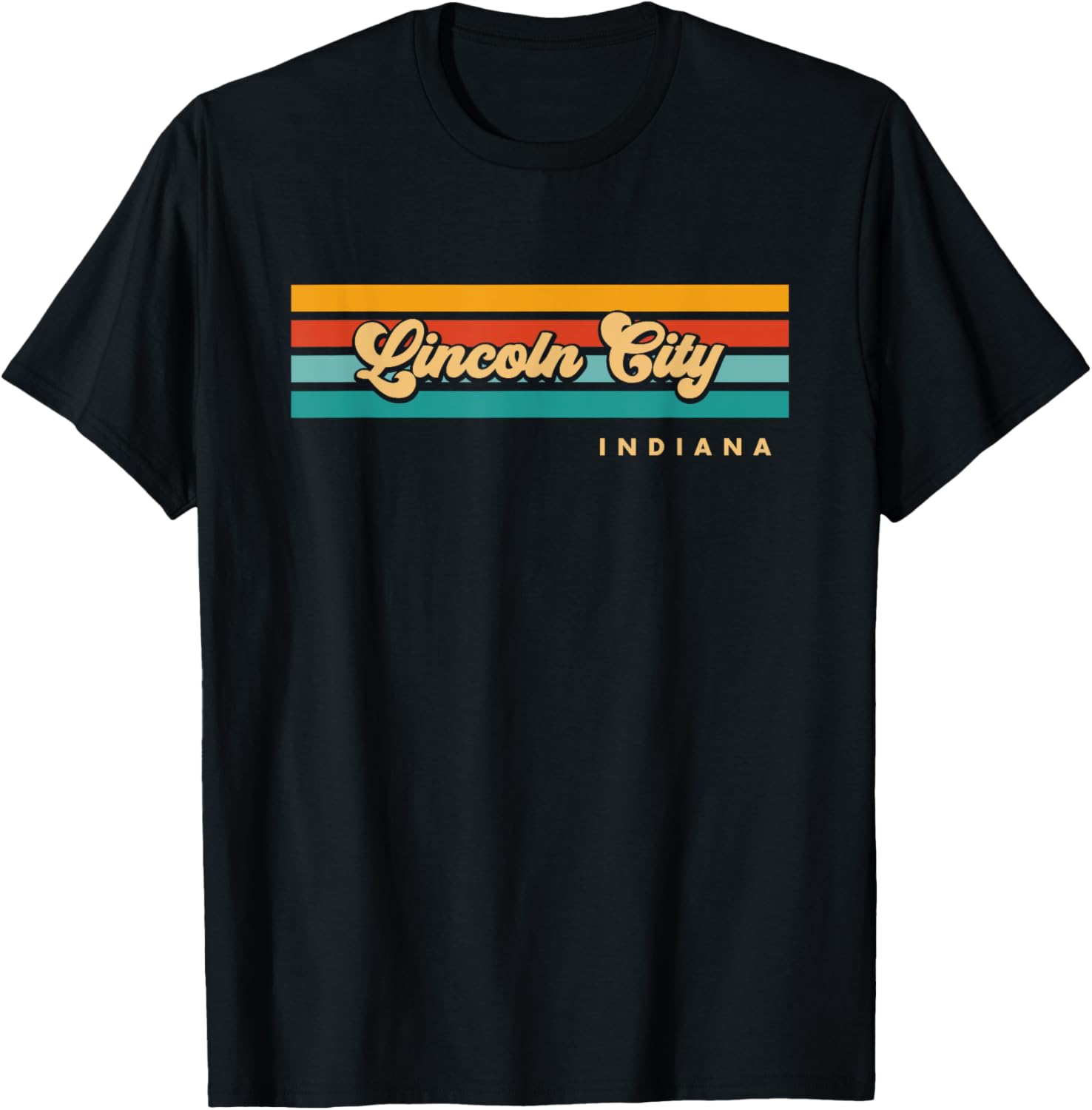 Vintage Sunset Stripes Lincoln City, Indiana T-Shirt - T-Shirt | Black