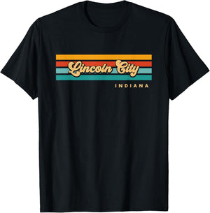Vintage Sunset Stripes Lincoln City, Indiana T-Shirt - T-Shirt | Black
