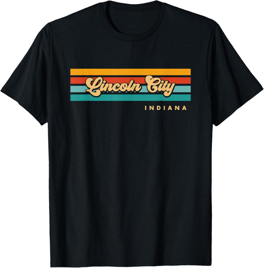 Vintage Sunset Stripes Lincoln City, Indiana T-Shirt - T-Shirt | Black