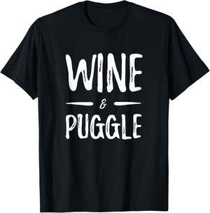 Wine Puggle Dog Mom Funny Gift T-Shirt - T-Shirt | Black