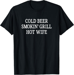 Cold Beer - Smokin' Grill - Hot Wife - Vintage Style T-Shirt - T-Shirt | Black