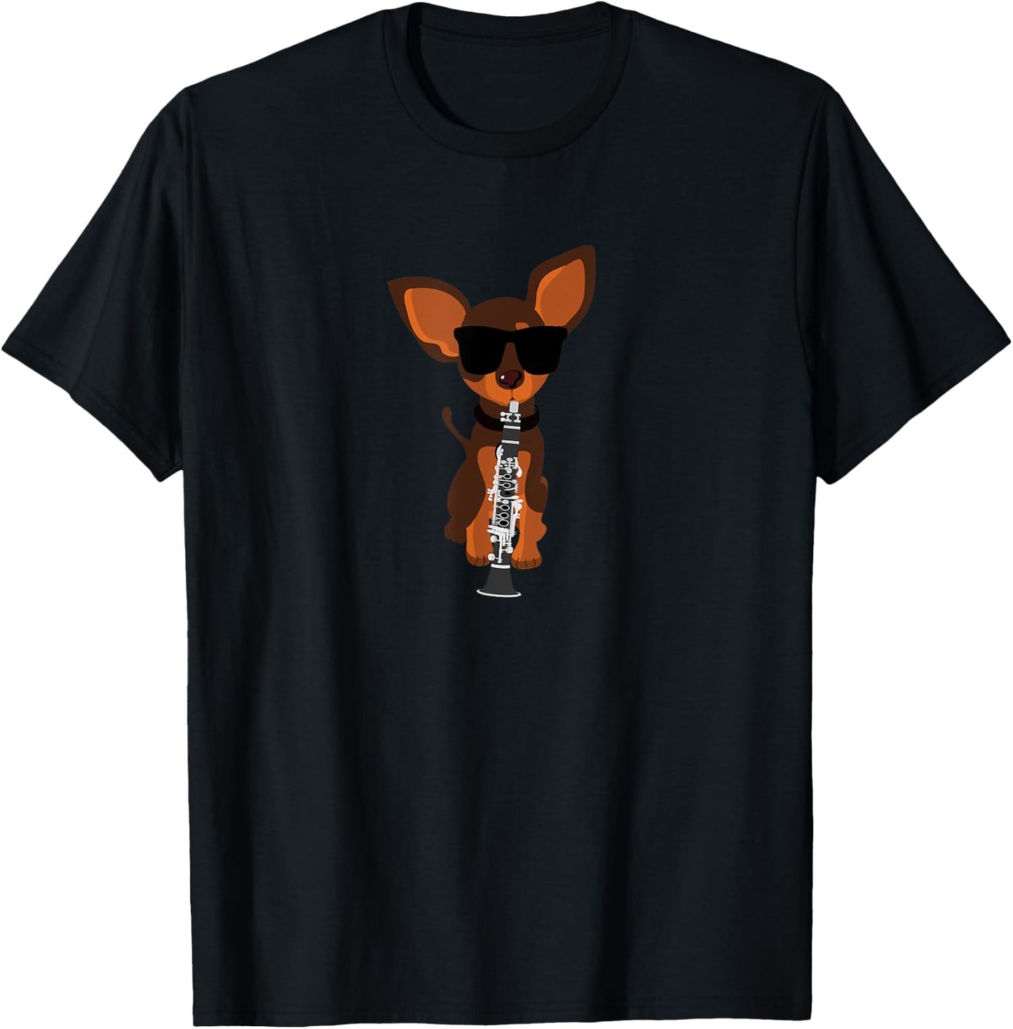 Funny Dog Wearing Sunglasses Playing Clarinet Women Girls Kids T-Shirt - T-Shirt | Black