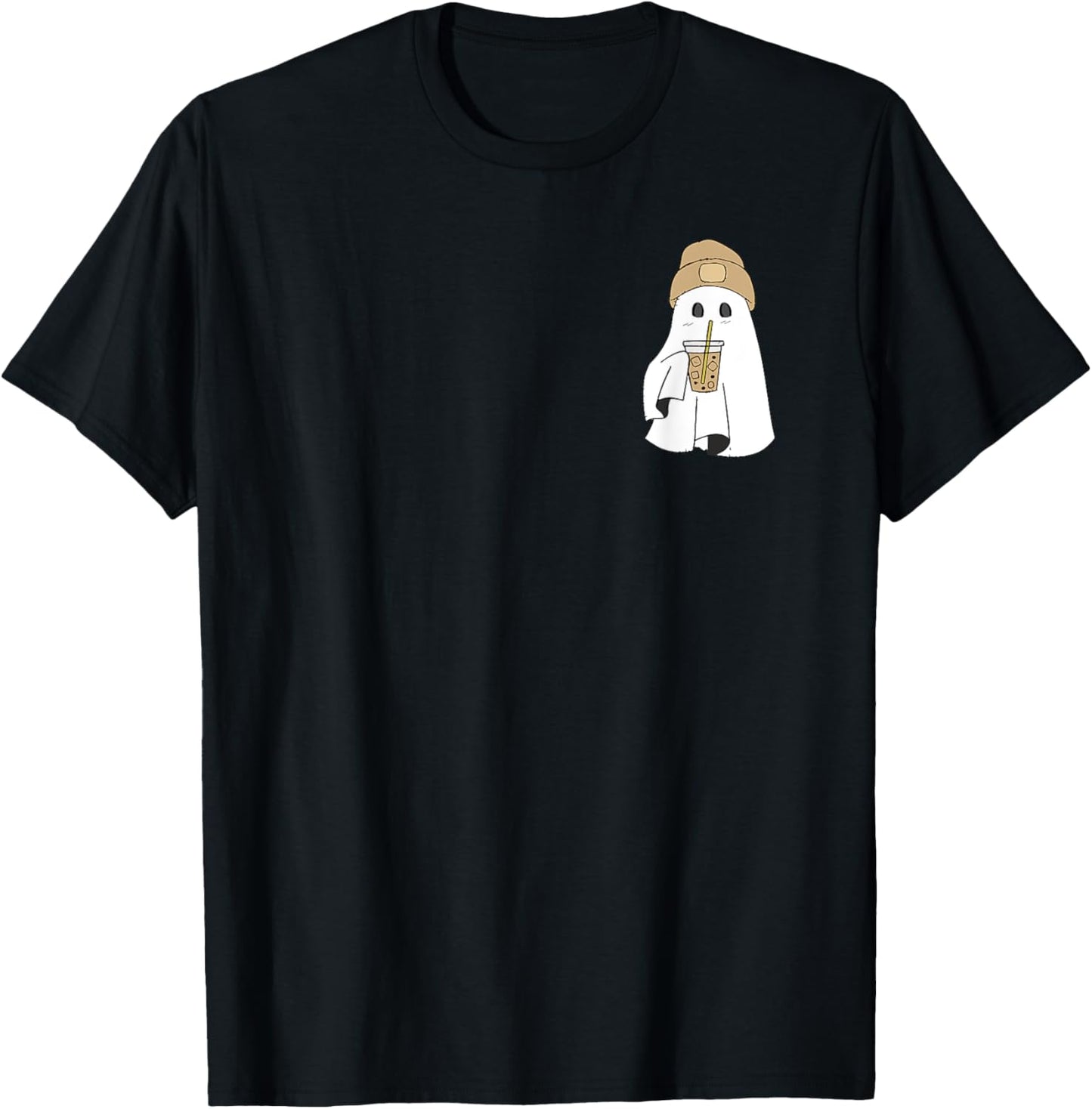 Spooky Season Cute Retro Ghost Ice Coffee Halloween Costume T-Shirt - T-Shirt | Black
