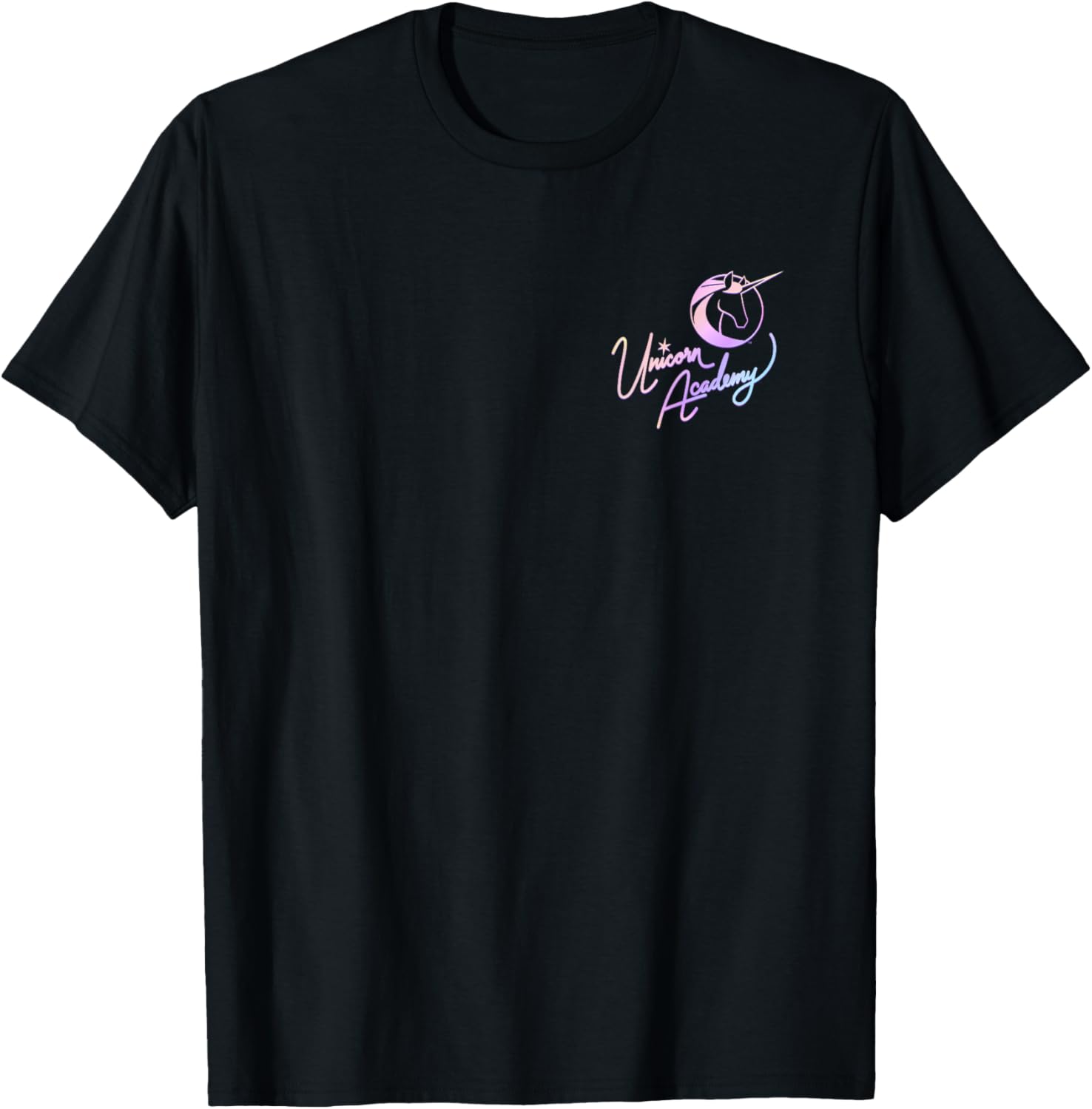 Unicorn Academy Rider and Unicorn Bond Front and Back Print T-Shirt - T-Shirt | Black