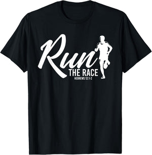 Hebrews 12:1-2 Run the Race T-Shirt - T-Shirt | Black