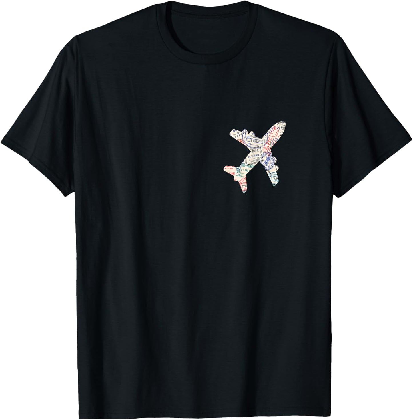 Airplane Shaped Passport Travel Stamps T-Shirt - T-Shirt | Black