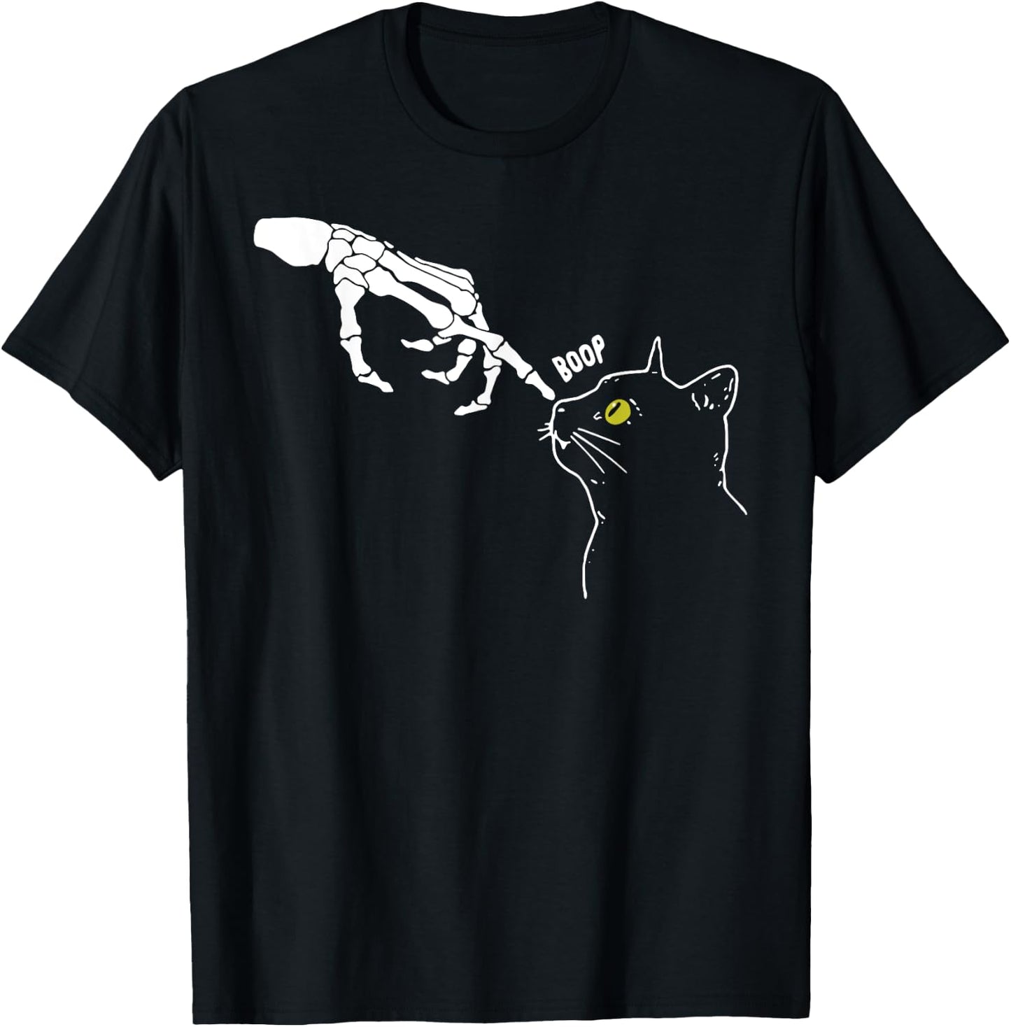 Halloween Skeleton Hand Cat Boop Funny Costume Cat Lovers T-Shirt - T-Shirt | Black