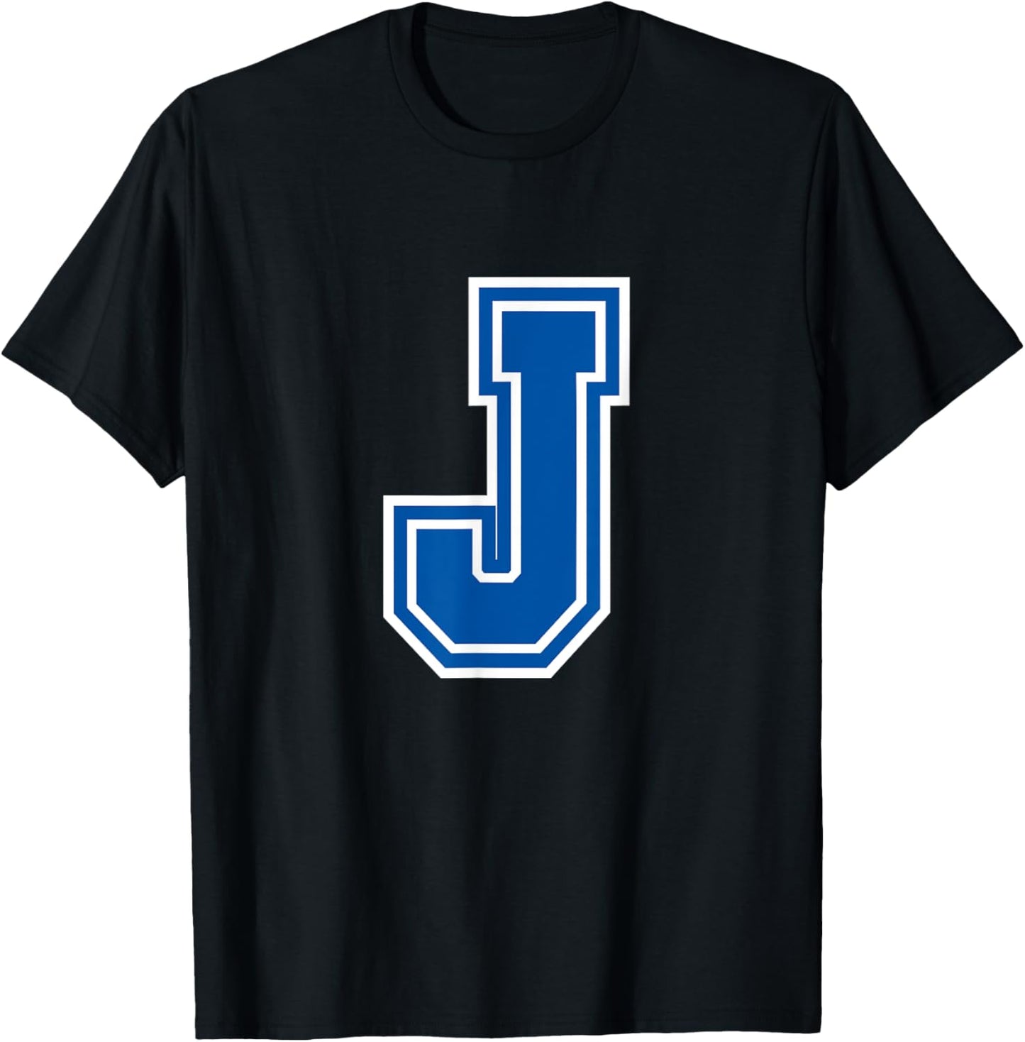 Letter J Blue Monogram Initial T-Shirt - T-Shirt | Black