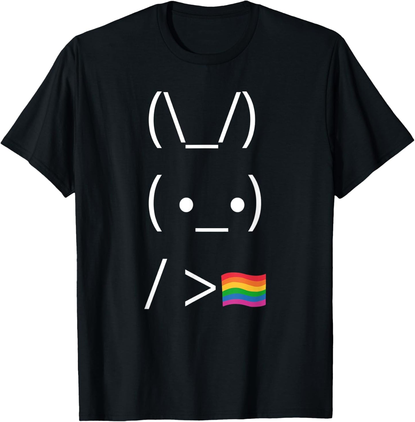 Bunny Holding Rainbow Flag - ASCII Internet Meme Gay Pride T-Shirt - T-Shirt | Black