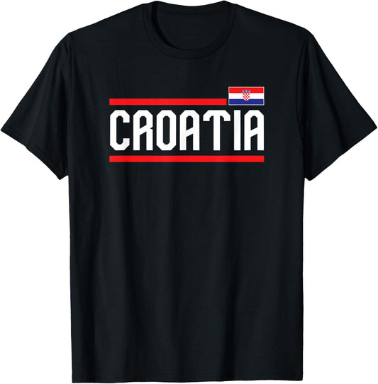 Croatia Flag Croatian Vintage Travel Souvenir T-Shirt - T-Shirt | Black