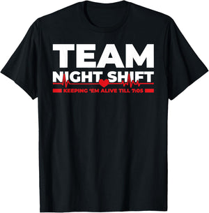 Night Shift Nurse Life RN LPN CNA ICU Healthcare Heartbeat T-Shirt - T-Shirt | Black