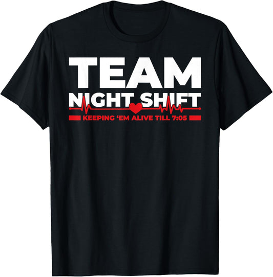 Night Shift Nurse Life RN LPN CNA ICU Healthcare Heartbeat T-Shirt - T-Shirt | Black