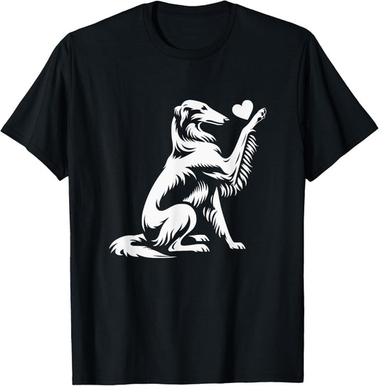 Borzoi Love Dog Paw Heart Graphic Design T-Shirt - T-Shirt | Black