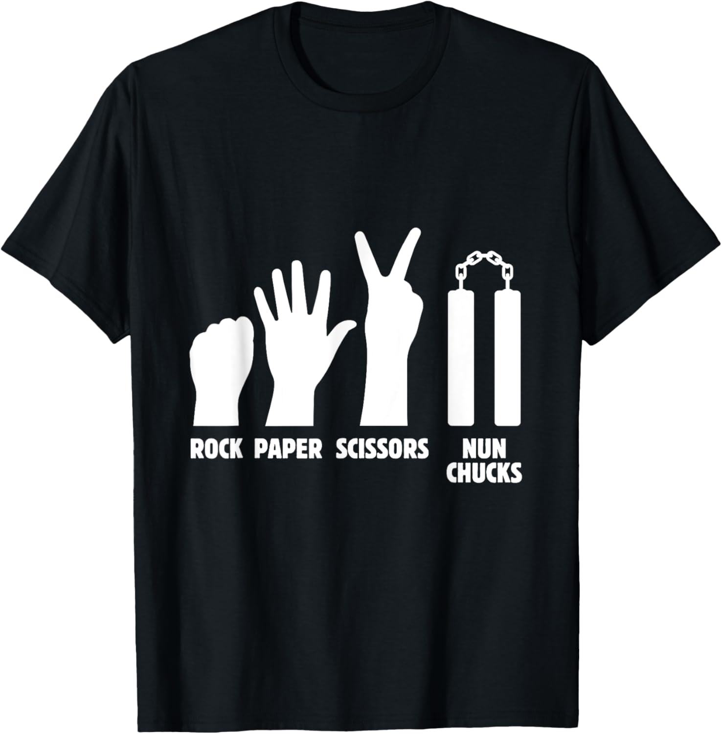 Rock Paper Scissors Nun Chucks | Martial Arts Weapon T-Shirt - T-Shirt | Black