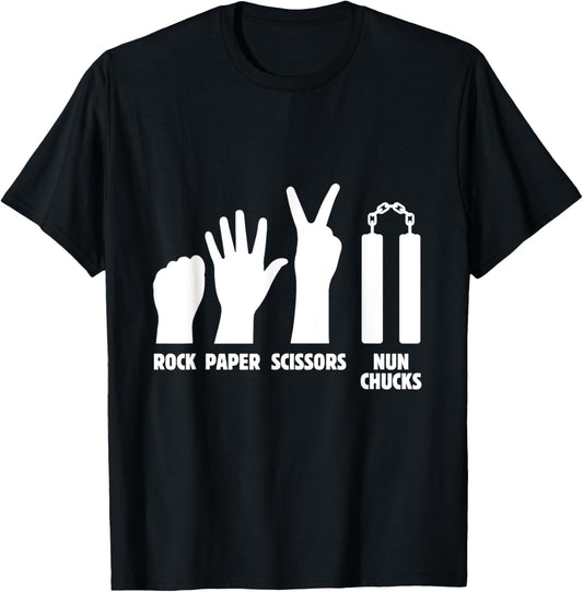 Rock Paper Scissors Nun Chucks | Martial Arts Weapon T-Shirt - T-Shirt | Black