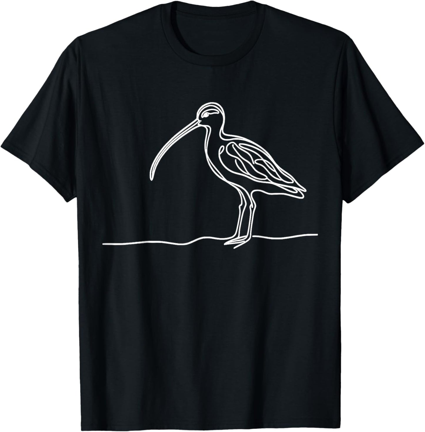 Line Art Bird & Ornithologist Long-Billed Curlew T-Shirt - T-Shirt | Black