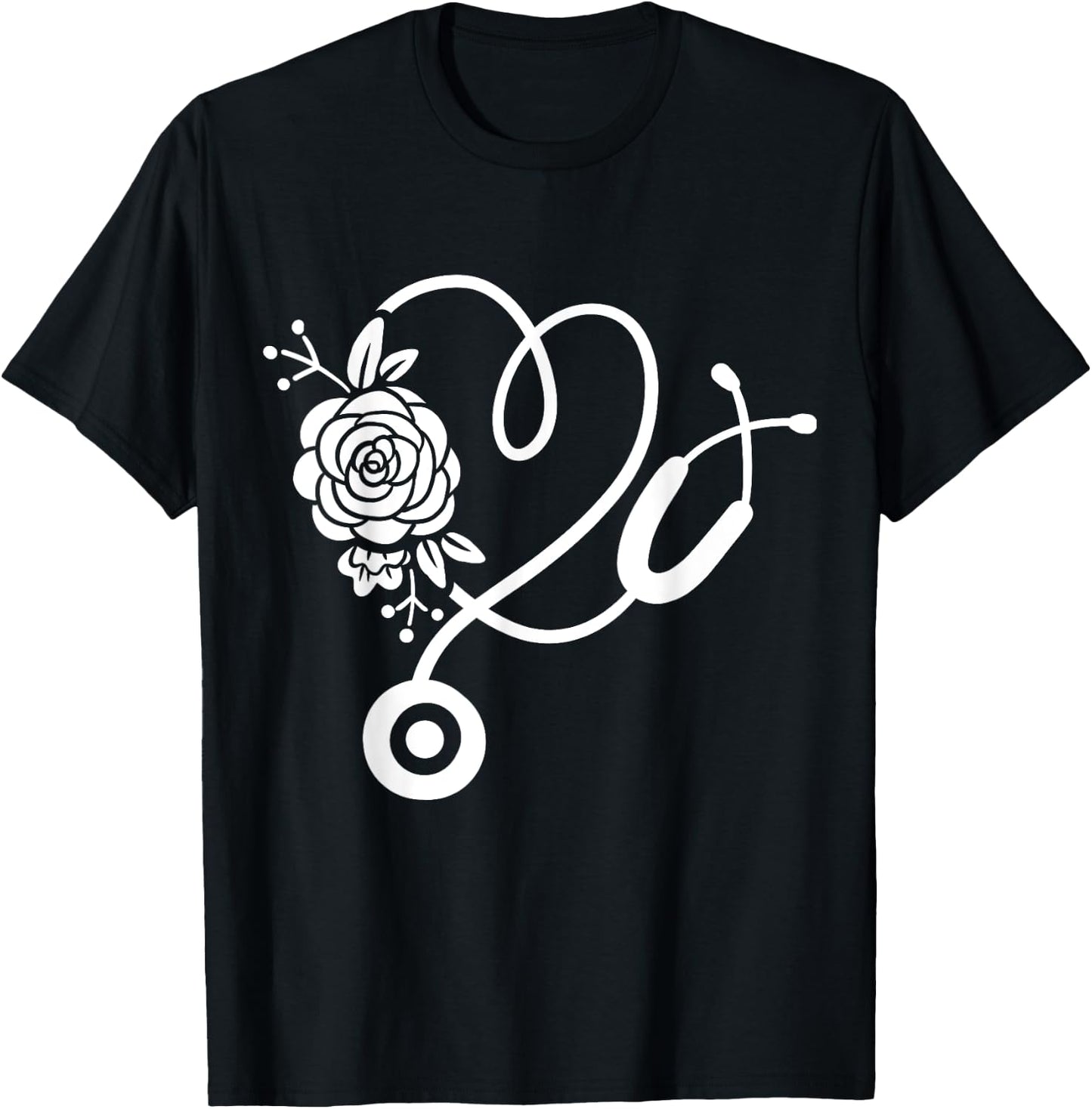 Stethoscope Flower Doctor Nurse RN PA T-Shirt - T-Shirt | Black