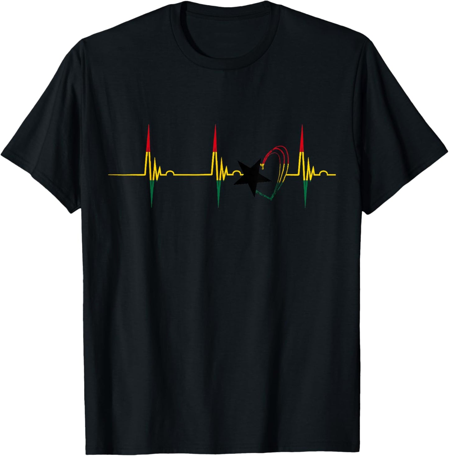 Ghanese Pride Ghana Heartbeat EKG Pulse Heart Ghana Flag T-Shirt - T-Shirt | Black