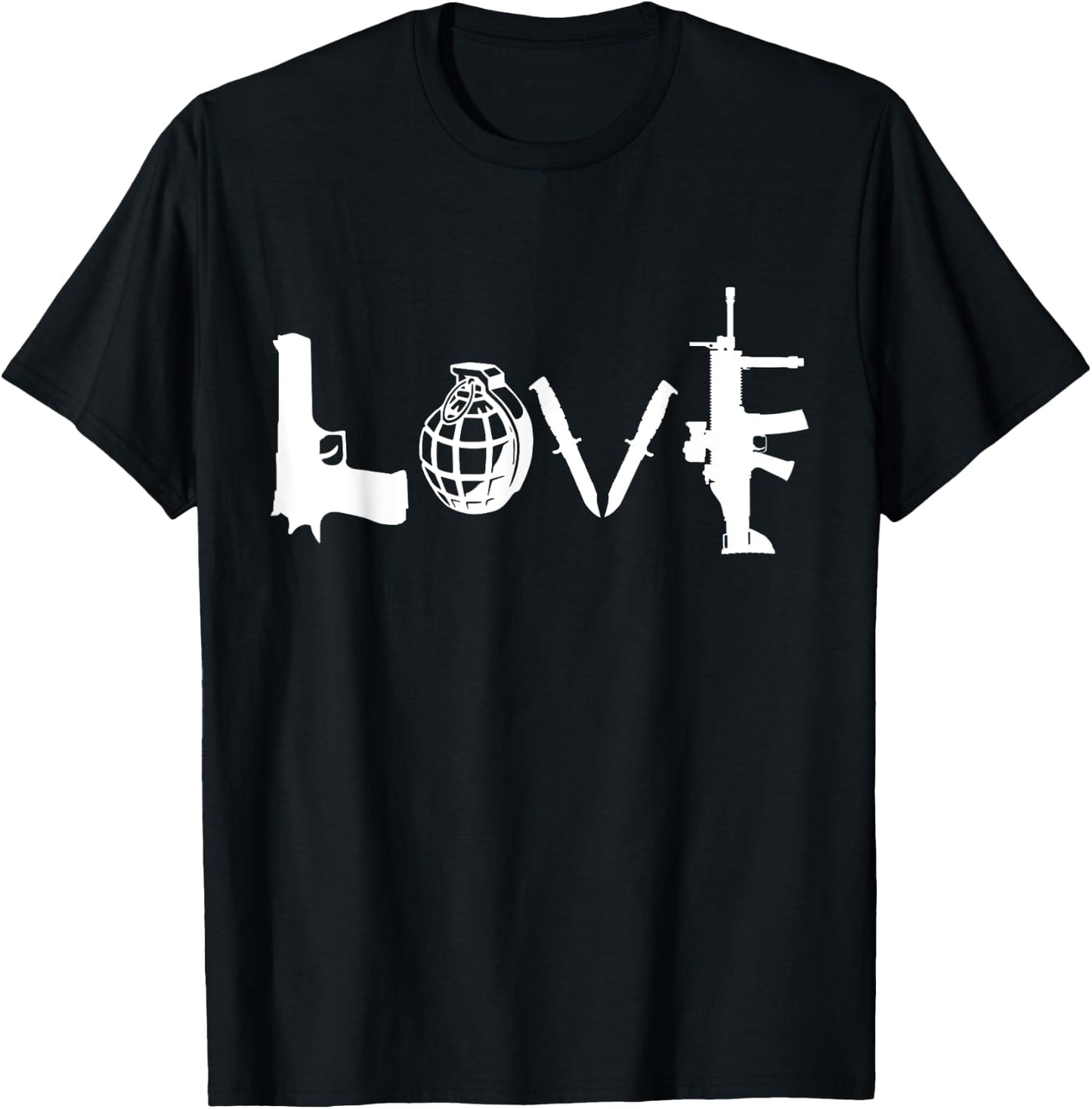 LOVE Weapons Guns Grenades Knives Assault Rifle guns t shirt T-Shirt - T-Shirt | Black