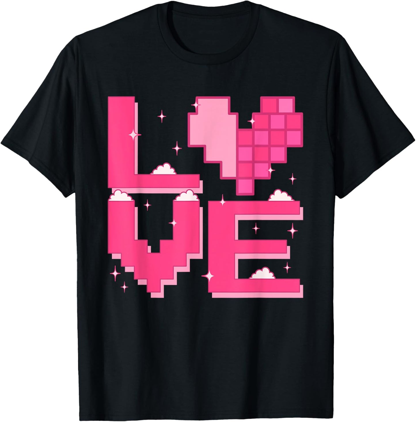 Love Heart Pixel Retro Gaming Costume 80s 90s Kawaii Outfit T-Shirt - T-Shirt | Black