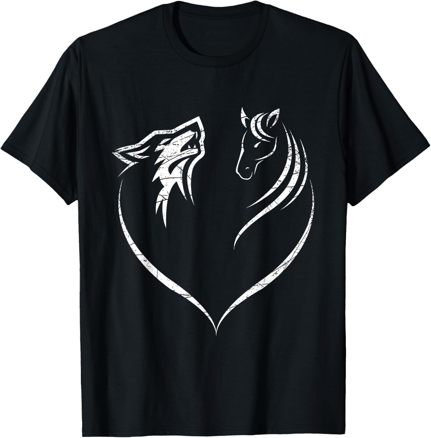 Horse Wolf Animal Gift Horse T-Shirt - T-Shirt | Black