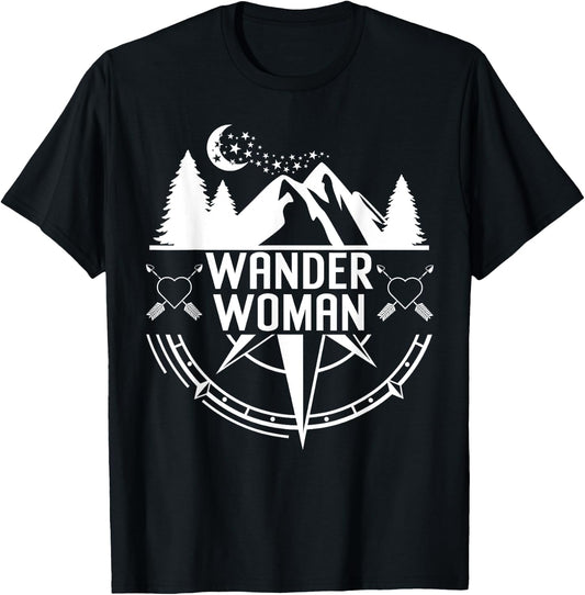 Compass Mountain Shirt ,Wander Woman Shirt,Hiking T-Shirt - T-Shirt | Black