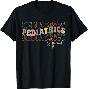 Pediatrics Squad Registered Nurse Retro Groovy For Doctors T-Shirt - T-Shirt | Black