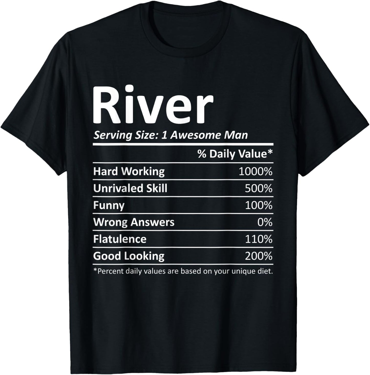 RIVER Nutrition Funny Birthday Personalized Name Gift T-Shirt - T-Shirt | Black