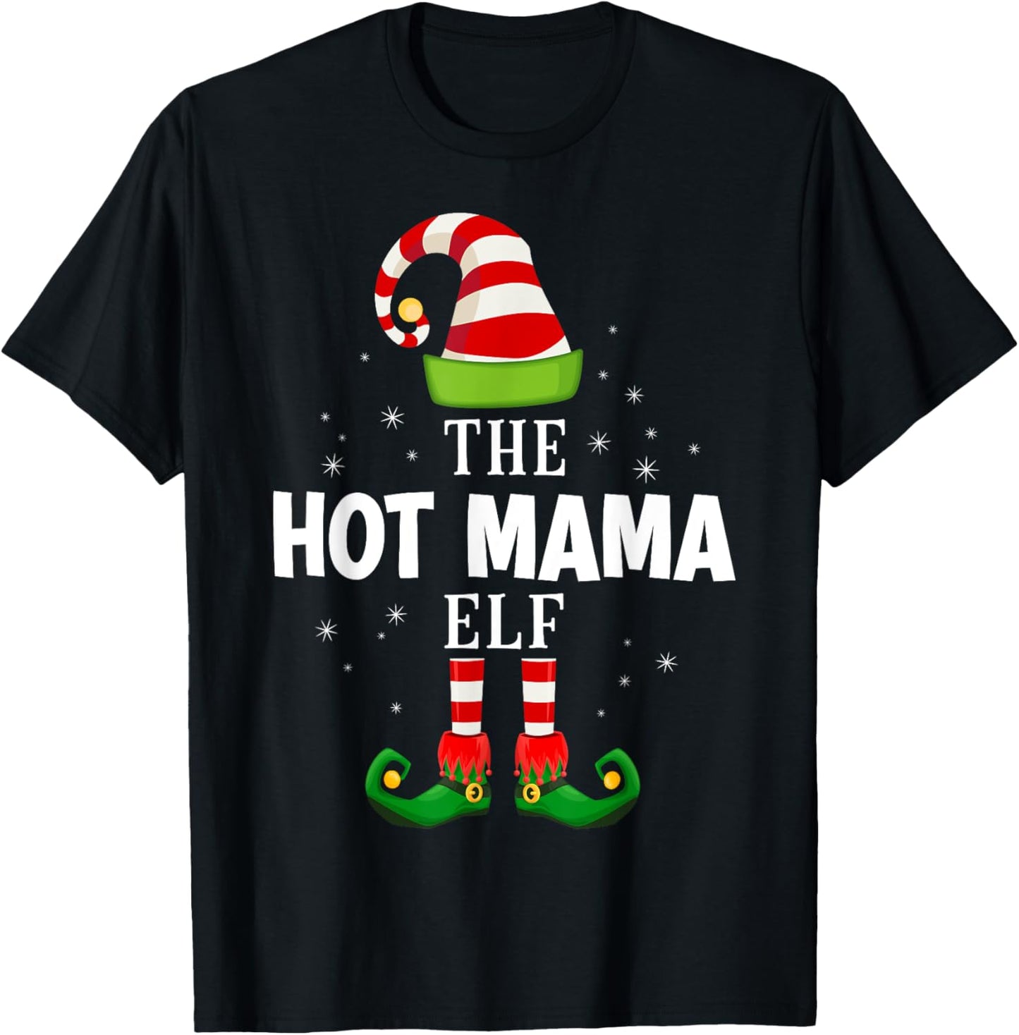 The Hot Mama Elf Christmas PJS Matching Pajama T-Shirt - T-Shirt | Black