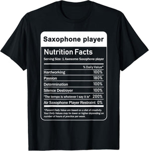saxophone player Nutrition Facts Food Facts T-Shirt - T-Shirt | Black