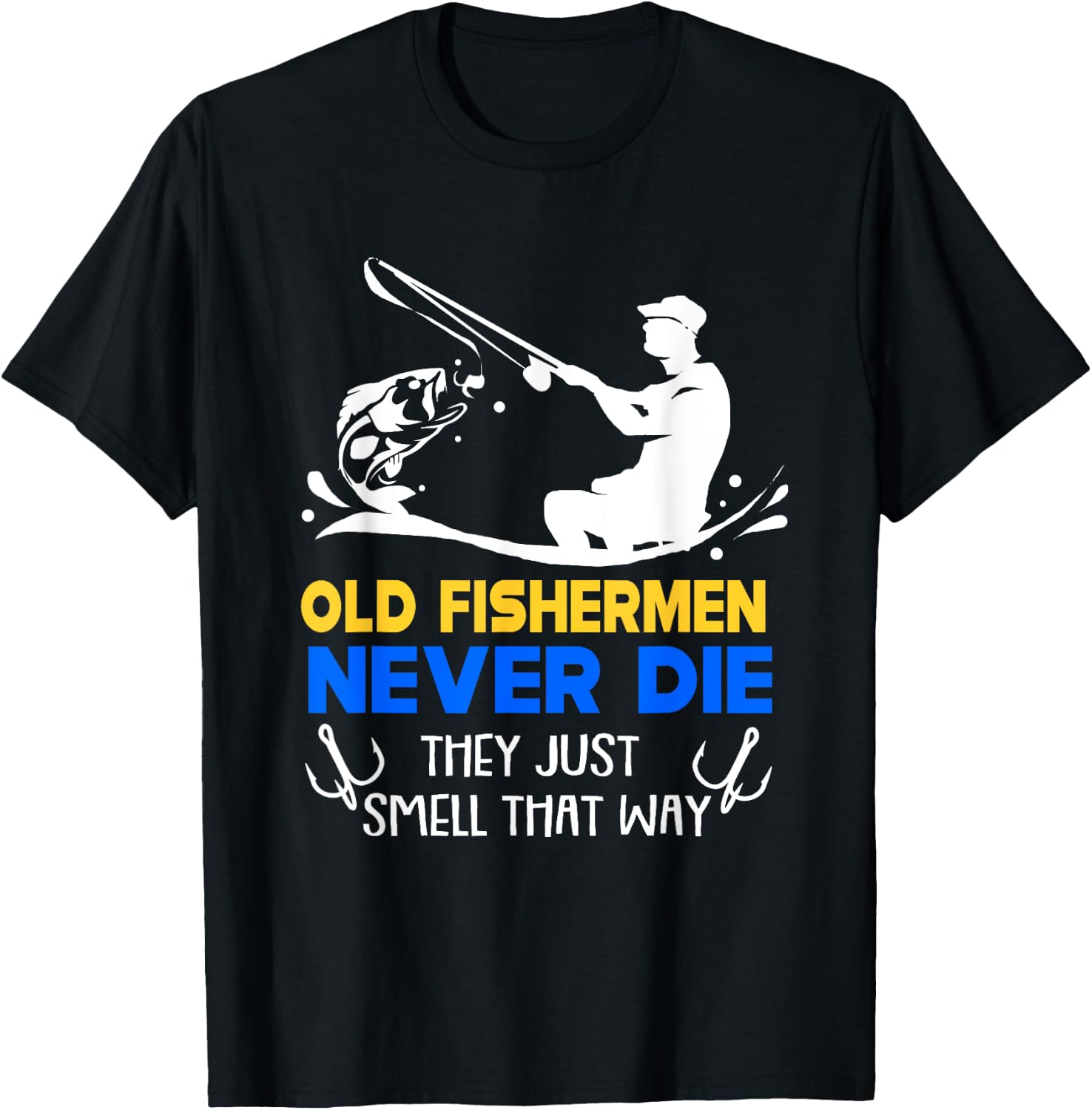 Fishing Old Fisherman Never Die T-Shirt - T-Shirt | Black