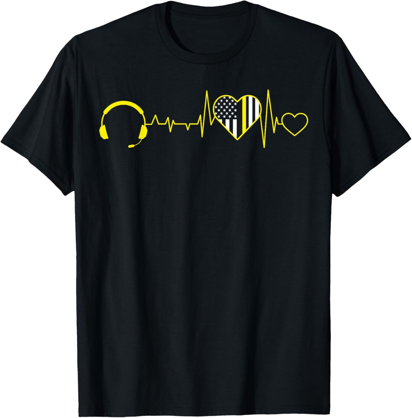 911 Dispatcher Operator EKG Heartbeat 4th of July USA Flag T-Shirt - T-Shirt | Black