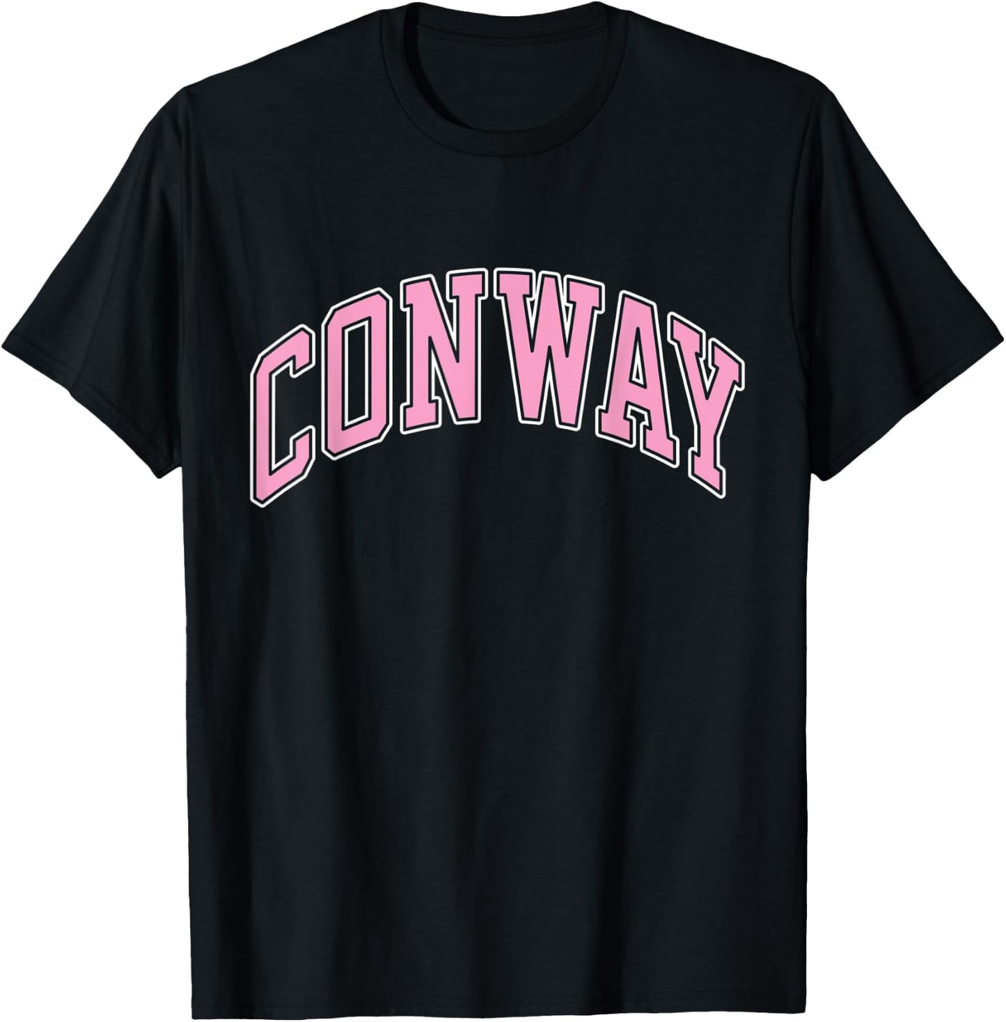 Conway Arkansas AR Varsity Style Pink Text T-Shirt - T-Shirt | Black