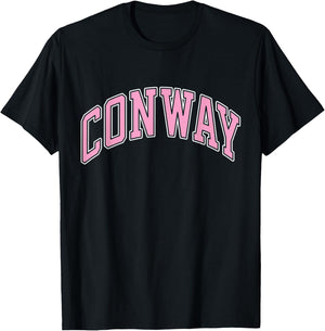 Conway Arkansas AR Varsity Style Pink Text T-Shirt - T-Shirt | Black