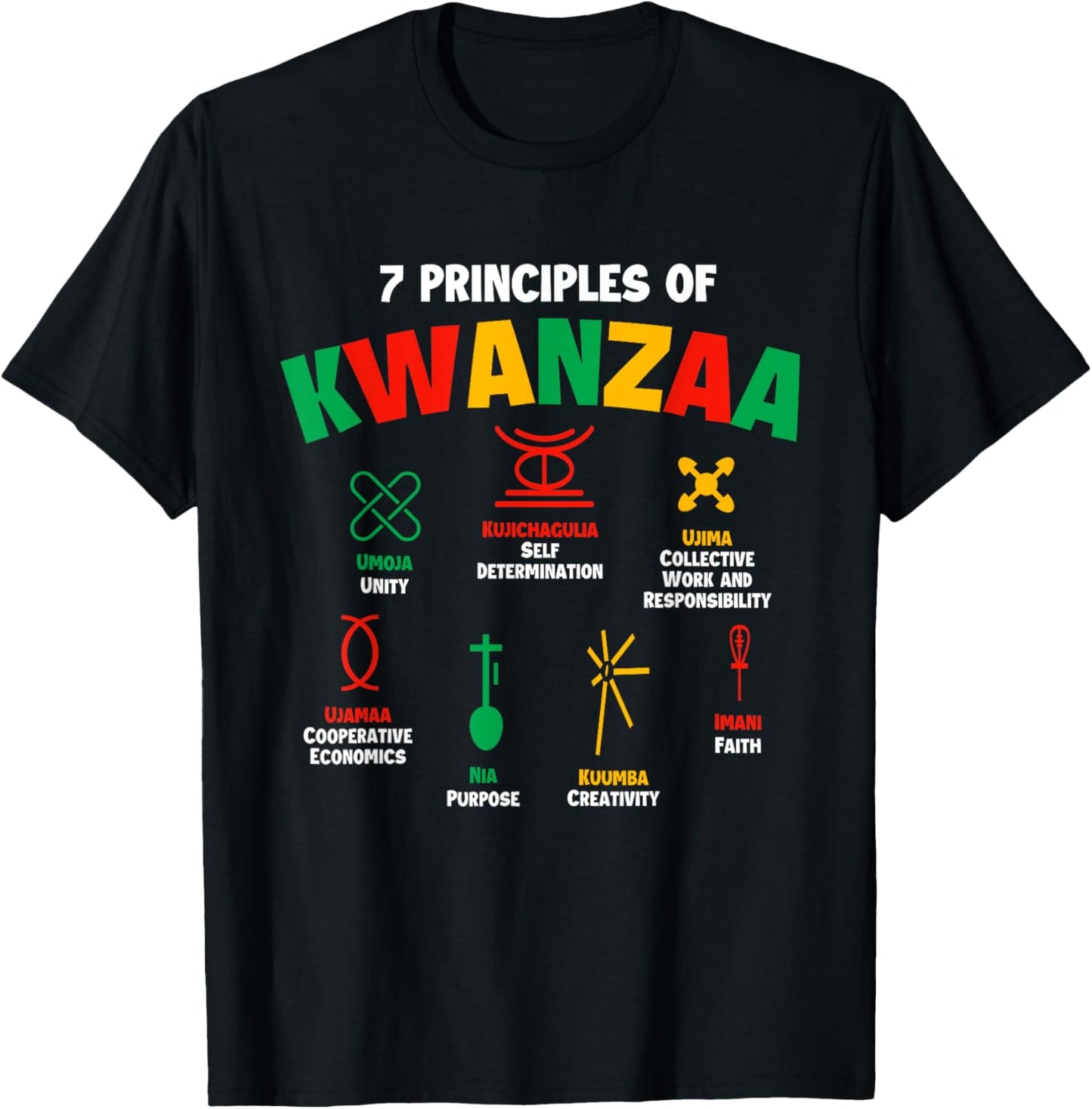 7 Principles of Kwanzaa - African American Heritage Festival T-Shirt - T-Shirt | Black