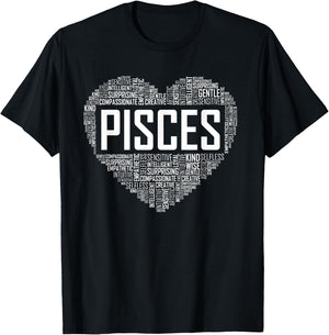 Love Pisces Characteristics Co Pisces Zodiac Traits Horoscope Astrology Sign Gift Heart T-Shirt - T-Shirt | Black