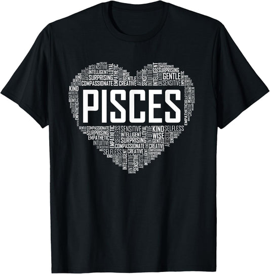 Love Pisces Characteristics Co Pisces Zodiac Traits Horoscope Astrology Sign Gift Heart T-Shirt - T-Shirt | Black
