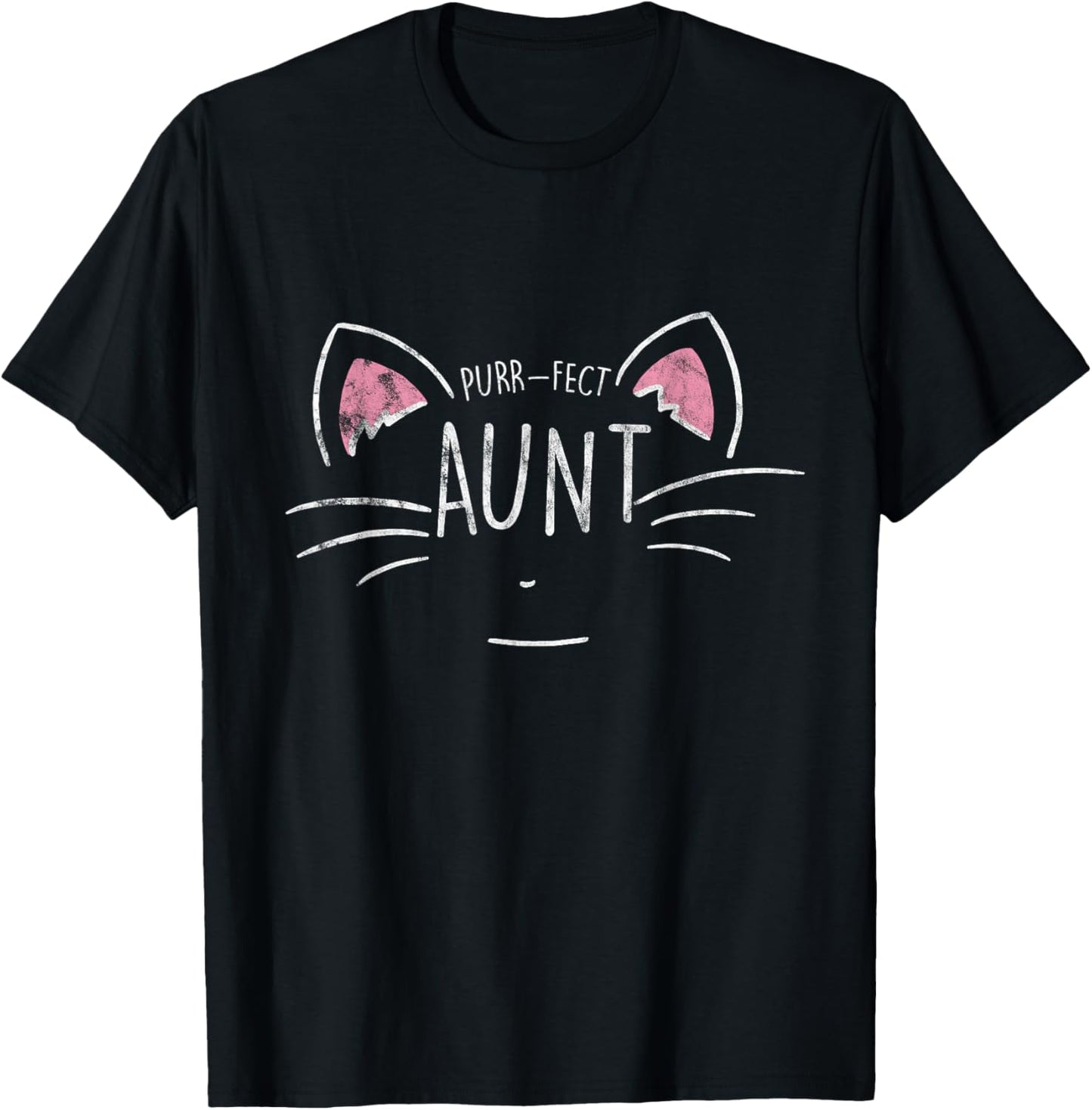 Funny Purr-fect Aunt Auntie Cat Lover Pet -Adults Black Cotton Blend Short Sleeve Classic Fit Small T-Shirt - T-Shirt | Black
