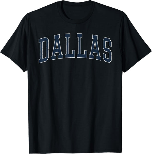 Dallas Vintage Distressed Arched Text Men Women Dallas T-Shirt - T-Shirt | Black