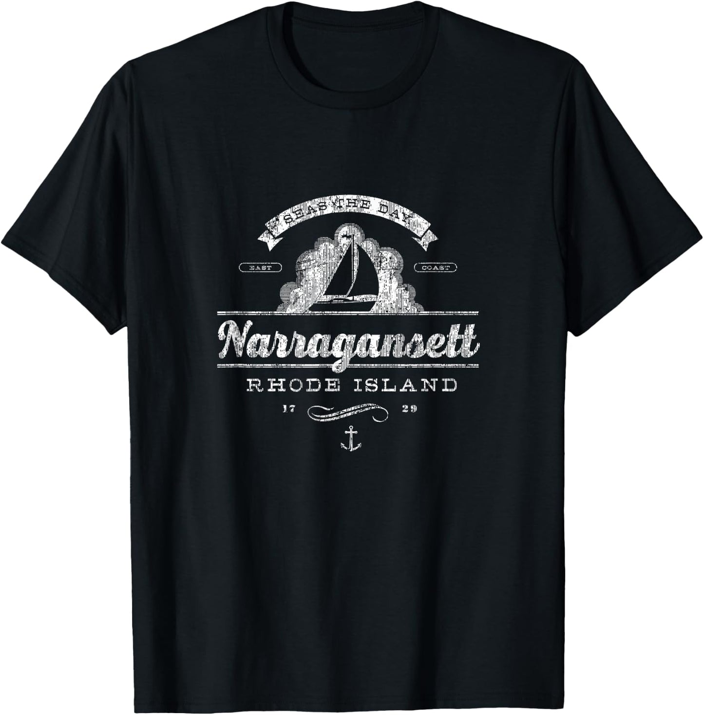 Narragansett RI Sailboat Vintage Nautical T-Shirt - T-Shirt | Black