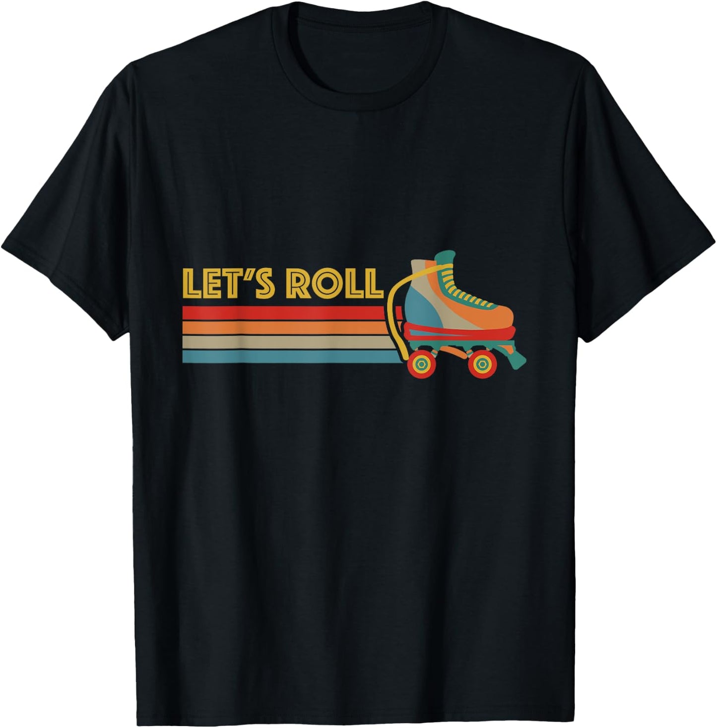 Let's Roll Roller Skates Ring Old School Retro Vintage Skate T-Shirt - T-Shirt | Black