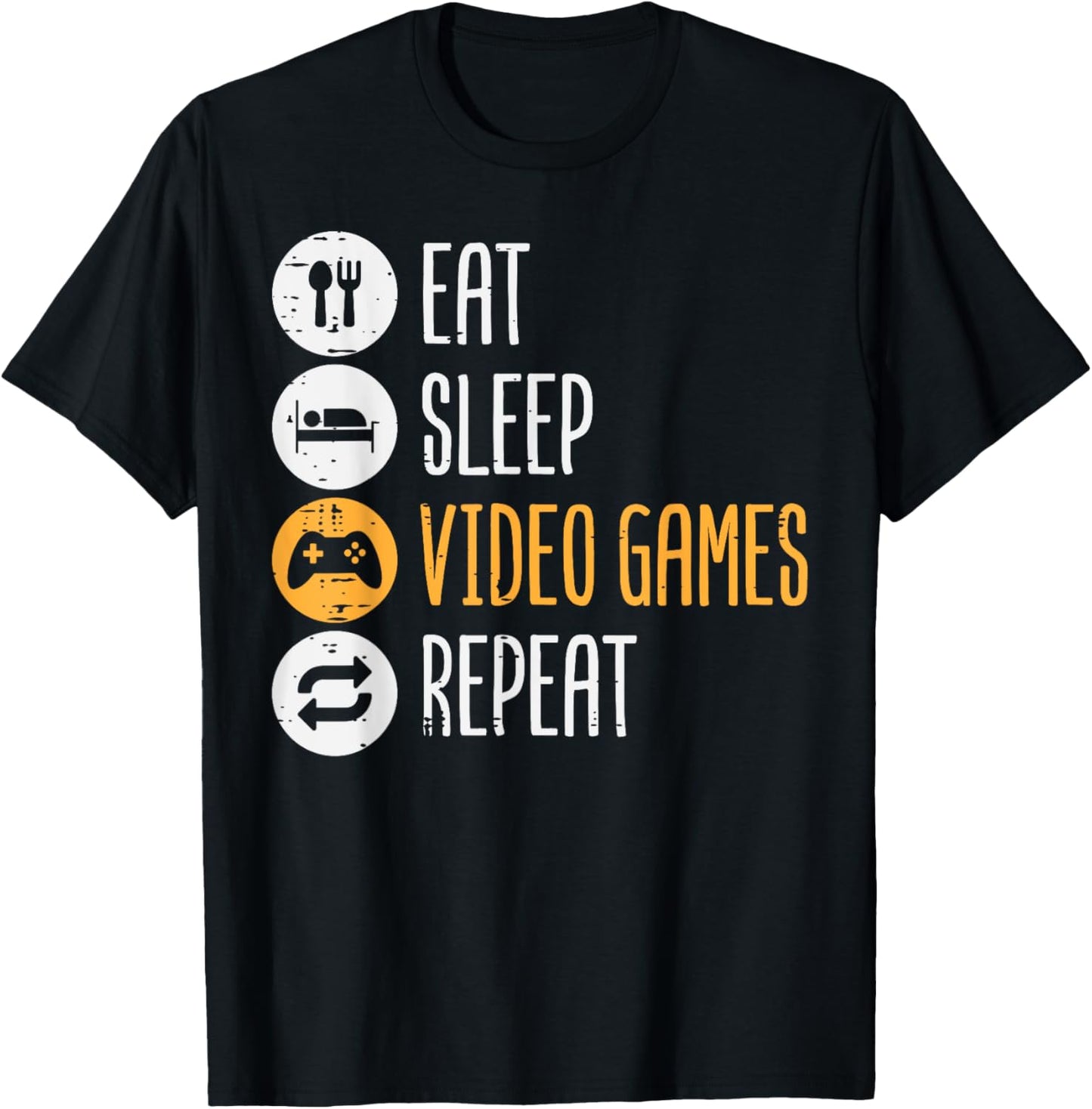 Eat Sleep Video Games Repeat Gaming Gamer Men Boys Kids Teen T-Shirt - T-Shirt | Black