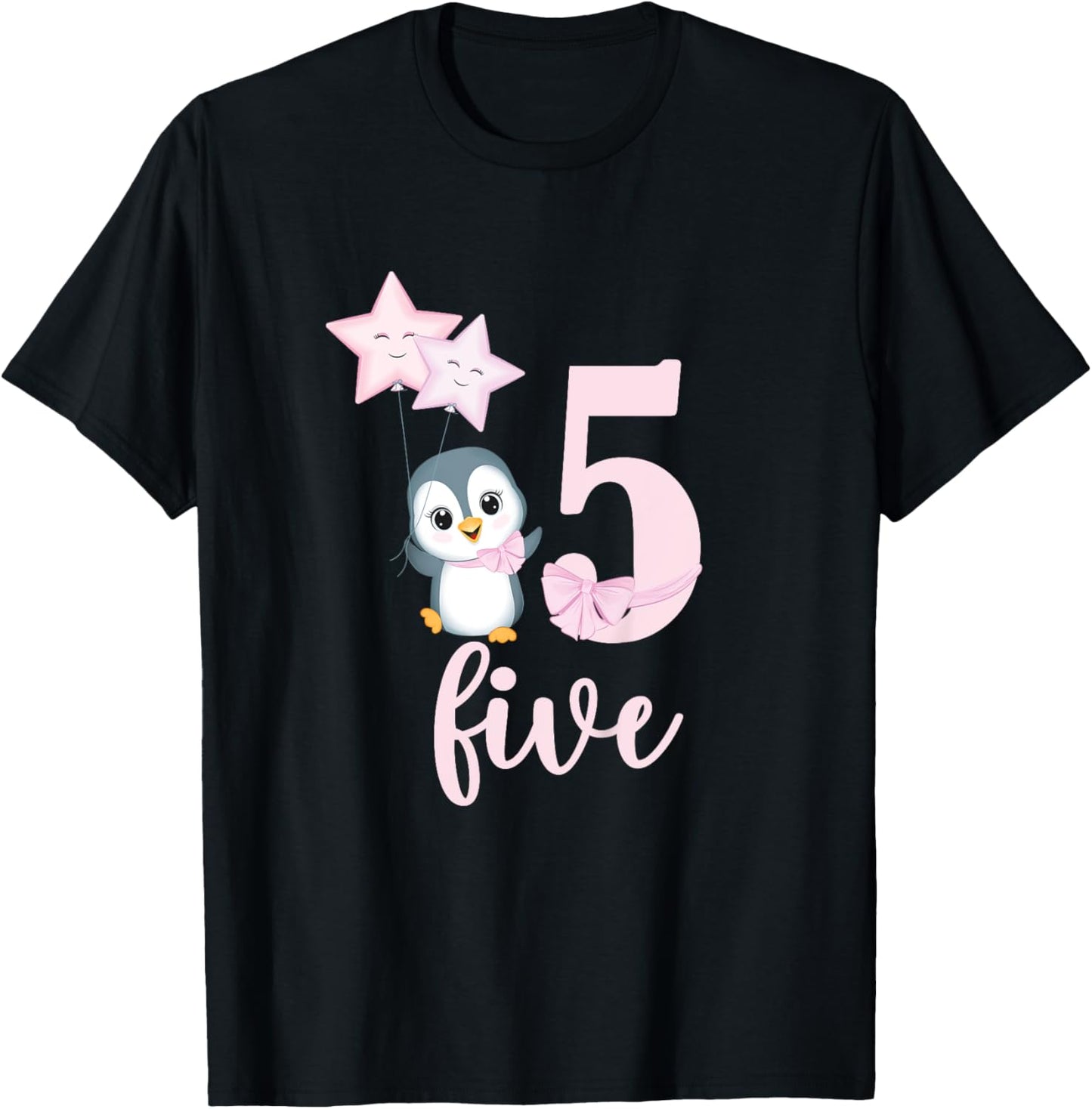 5th Penguin Birthday Party Five Year Old Girl Penguin T-Shirt - T-Shirt | Black