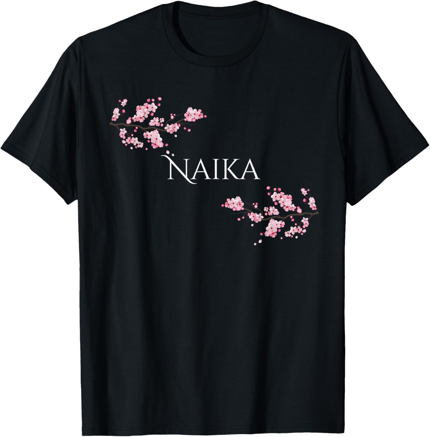 Naika name with blossom branches T-Shirt - T-Shirt | Black